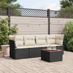 5 Pcs conjunto sofás de jardim com almofadões vime PE preto