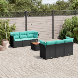 7 Pcs conjunto de sofás p/ jardim c/ almofadões vime PE preto