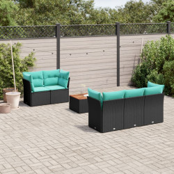 6 Pcs conjunto de sofás p/ jardim c/ almofadões vime PE preto
