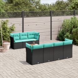 8 Pcs conjunto de sofás p/ jardim c/ almofadões vime PE preto