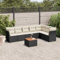 8 Pcs conjunto sofás de jardim com almofadões vime PE preto