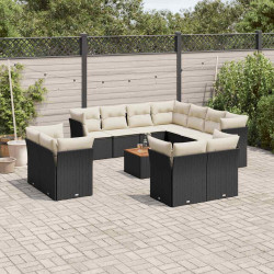 12 Pcs conjunto de sofás de jardim c/ almofadões vime PE preto