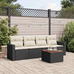 5 Pcs conjunto sofás de jardim com almofadões vime PE preto