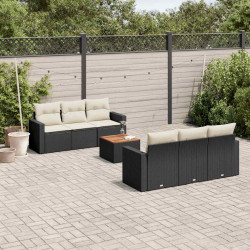 7 Pcs conjunto de sofás p/ jardim c/ almofadões vime PE preto