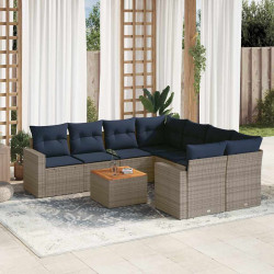 9 Pcs conjunto sofás p/ jardim c/ almofadões vime PE cinzento