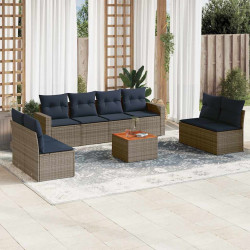 9 Pcs conjunto sofás p/ jardim c/ almofadões vime PE cinzento