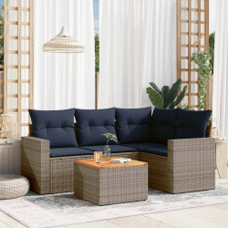 5 Pcs conjunto sofás p/ jardim c/ almofadões vime PE cinzento