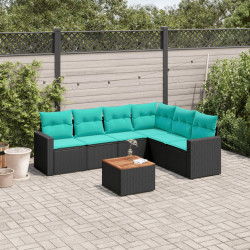 7 Pcs conjunto de sofás p/ jardim c/ almofadões vime PE preto