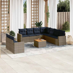 10 Pcs conjunto sofás p/ jardim c/ almofadões vime PE cinzento
