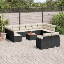 13 Pcs conjunto de sofás de jardim com almofadões vime PE preto