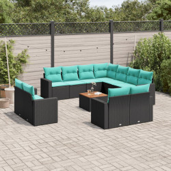 12 Pcs conjunto de sofás de jardim com almofadões vime PE preto