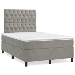 Cama box spring colchão LED 120x190 cm couro artif. cinza-claro