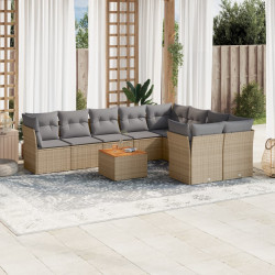 10 Pcs conjunto de sofás p/ jardim com almofadões vime PE bege