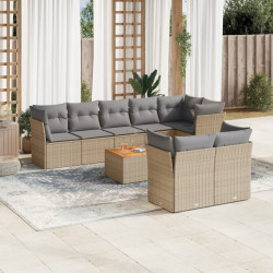 9 Pcs conjunto de sofás p/ jardim com almofadões vime PE bege