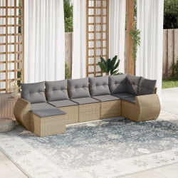 7 Pcs conjunto de sofás p/ jardim com almofadões vime PE bege