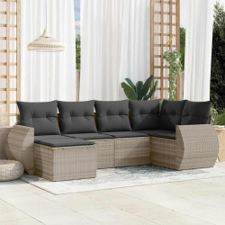 6 Pcs conj. sofás jardim com almofadões vime PE cinzento-claro
