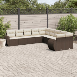 10 Pcs conj. sofás jardim com almofadões vime PE castanho