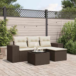 5 Pcs conjunto sofás p/ jardim c/ almofadões vime PE castanho