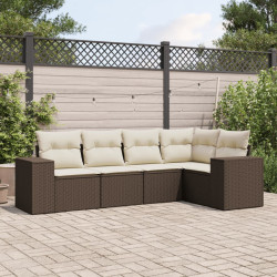 5 Pcs conjunto sofás p/ jardim c/ almofadões vime PE castanho
