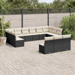 13 Pcs conjunto de sofás de jardim com almofadões vime PE preto