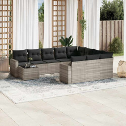 11 Pcs conjunto sofás de jardim c/ almofadões vime PE cinzento