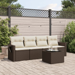 5 Pcs conjunto sofás p/ jardim c/ almofadões vime PE castanho