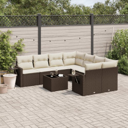 9 Pcs conjunto sofás p/ jardim c/ almofadões vime PE castanho