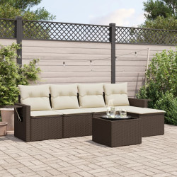 6 Pcs conjunto de sofás jardim c/ almofadões vime PE castanho