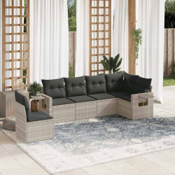 6 Pcs conj. sofás jardim com almofadões vime PE cinzento-claro