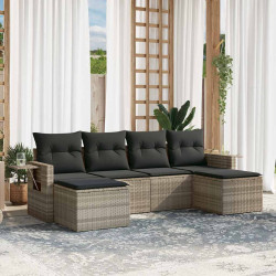 6 Pcs conj. sofás jardim com almofadões vime PE cinzento-claro