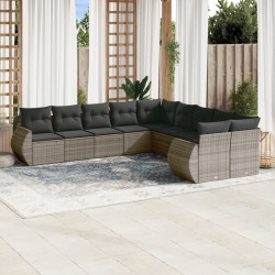 11 Pcs conjunto sofás de jardim c/ almofadões vime PE cinzento