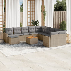 12 Pcs conjunto de sofás p/ jardim com almofadões vime PE bege