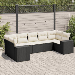 7 Pcs conjunto de sofás p/ jardim c/ almofadões vime PE preto