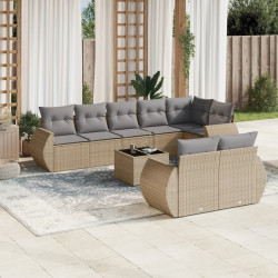 9 Pcs conjunto de sofás p/ jardim com almofadões vime PE bege