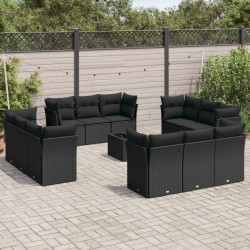 13 Pcs conjunto de sofás de jardim com almofadões vime PE preto