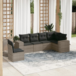 6 Pcs conjunto sofás de jardim com almofadões vime cinzento