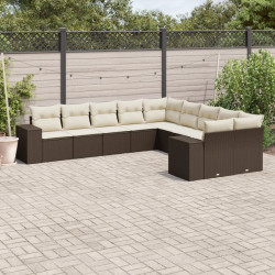 10 Pcs conj. sofás jardim com almofadões vime PE castanho