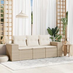 3 Pcs conjunto de sofás p/ jardim com almofadões vime PE bege