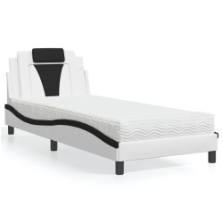 Cama viana com colchão 90x190 cm couro artificial preto e branco