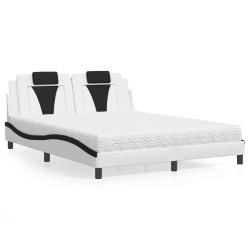 Cama viana com colchão 160x200 cm couro artificial preto e branco