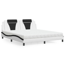 Cama viana com colchão 180x200 cm couro artificial preto e branco