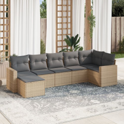 7 Pcs conjunto de sofás p/ jardim com almofadões vime PE bege