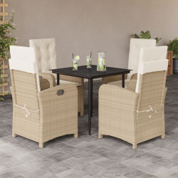 5 Pcs conjunto de jantar p/ jardim com almofadões vime PE bege