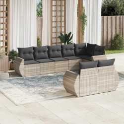 8 Pcs conj. sofás jardim c/ almofadões vime PE cinzento-claro