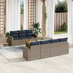 8 Pcs conjunto sofás p/ jardim c/ almofadões vime PE cinzento
