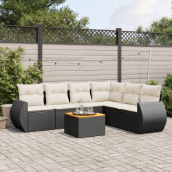 7 Pcs conjunto de sofás p/ jardim c/ almofadões vime PE preto