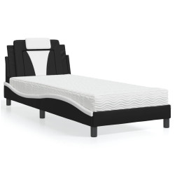 Cama viana com colchão 80x200 cm couro artificial preto e branco