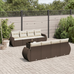 9 Pcs conjunto sofás p/ jardim c/ almofadões vime PE castanho