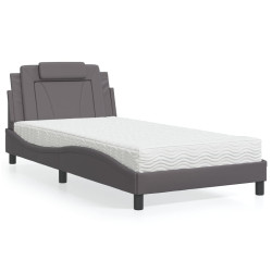 Cama viana com colchão 100x200 cm couro artificial cinzento
