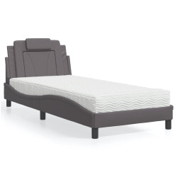 Cama viana com colchão 90x200 cm couro artificial cinzento